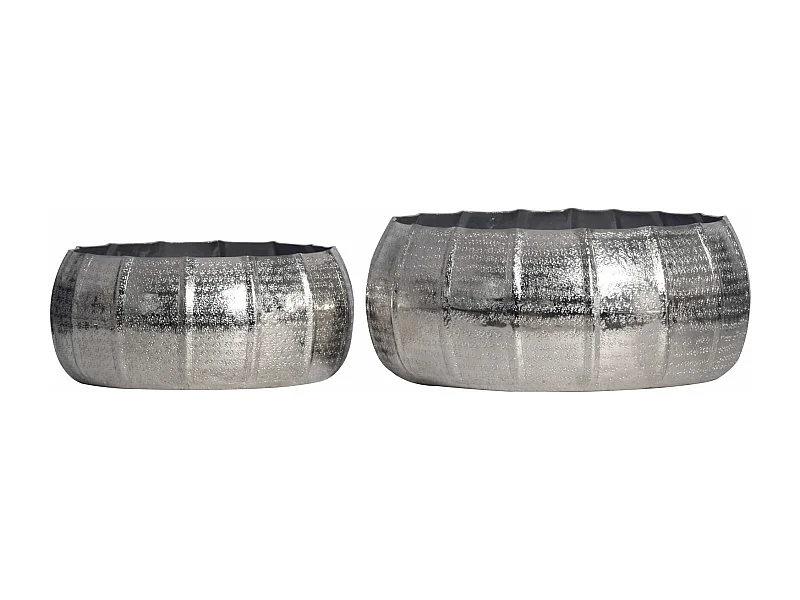 Lot de 2 Cache-Pots Métal Aluminium Martelée Ronde Jardinières Moderne