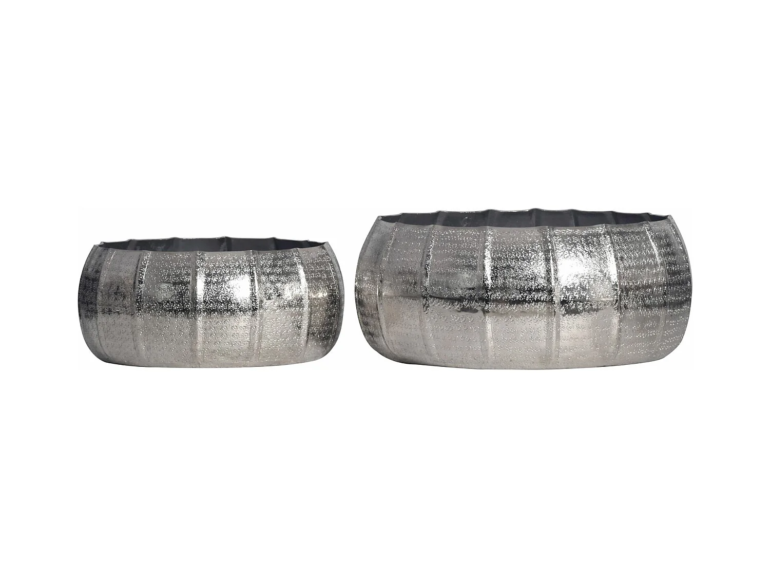 Lot de 2 Cache-Pots Métal Aluminium Martelée Ronde Jardinières Moderne