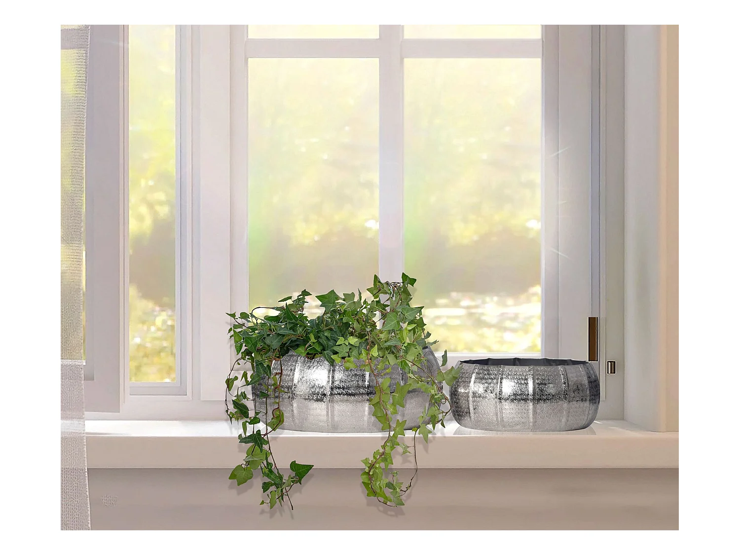 Lot de 2 Cache-Pots Métal Aluminium Martelée Ronde Jardinières Moderne