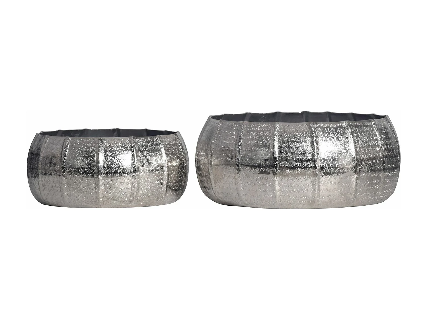 Lot de 2 Cache-Pots Métal Aluminium Martelée Ronde Jardinières Moderne