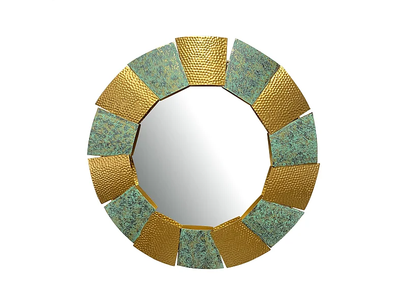 Miroir Mural Rond 63 cm Métal Doré Brûlé Grand Entrée Couloir Moderne