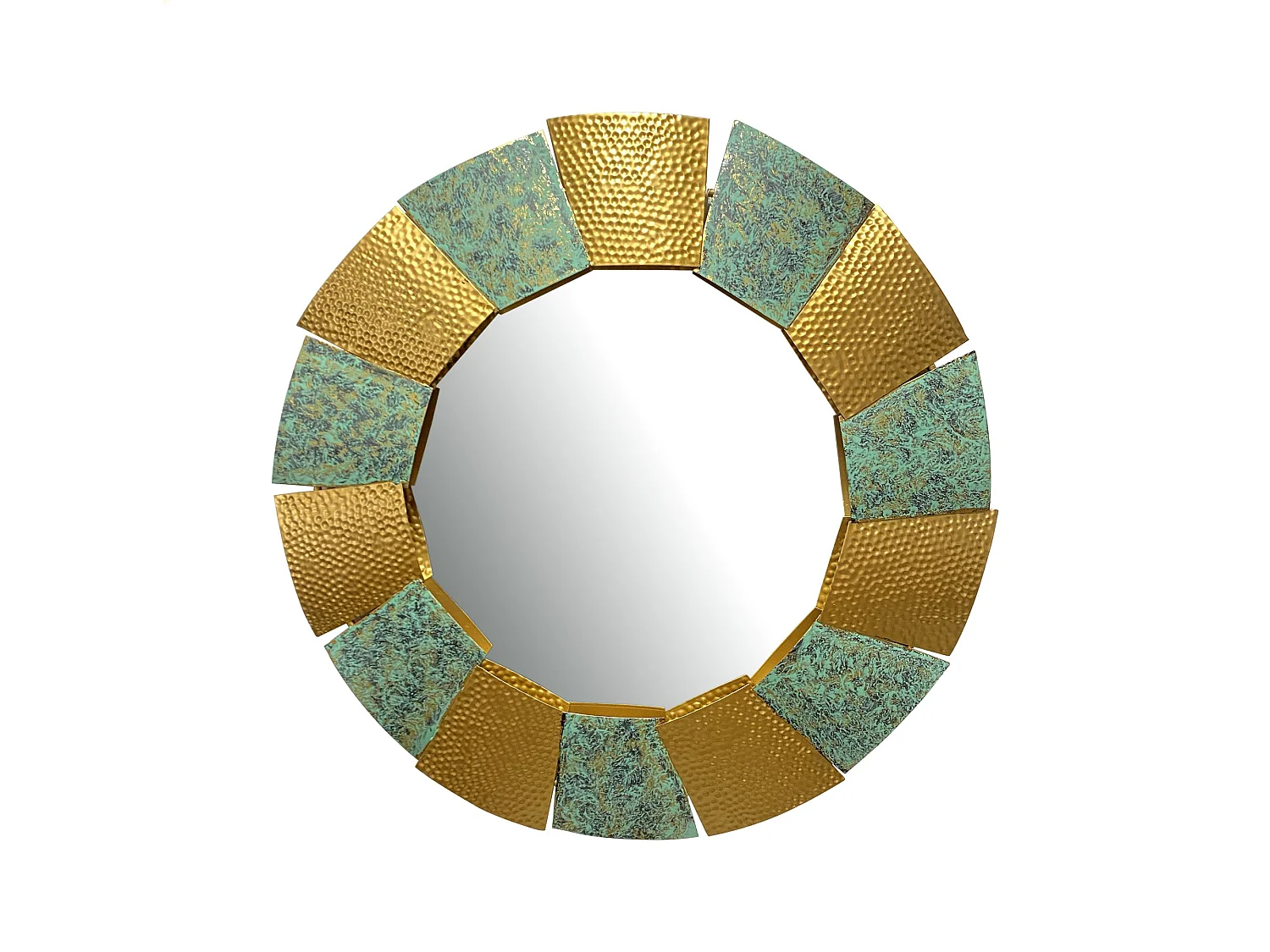 Miroir Mural Rond 63 cm Métal Doré Brûlé Grand Entrée Couloir Moderne