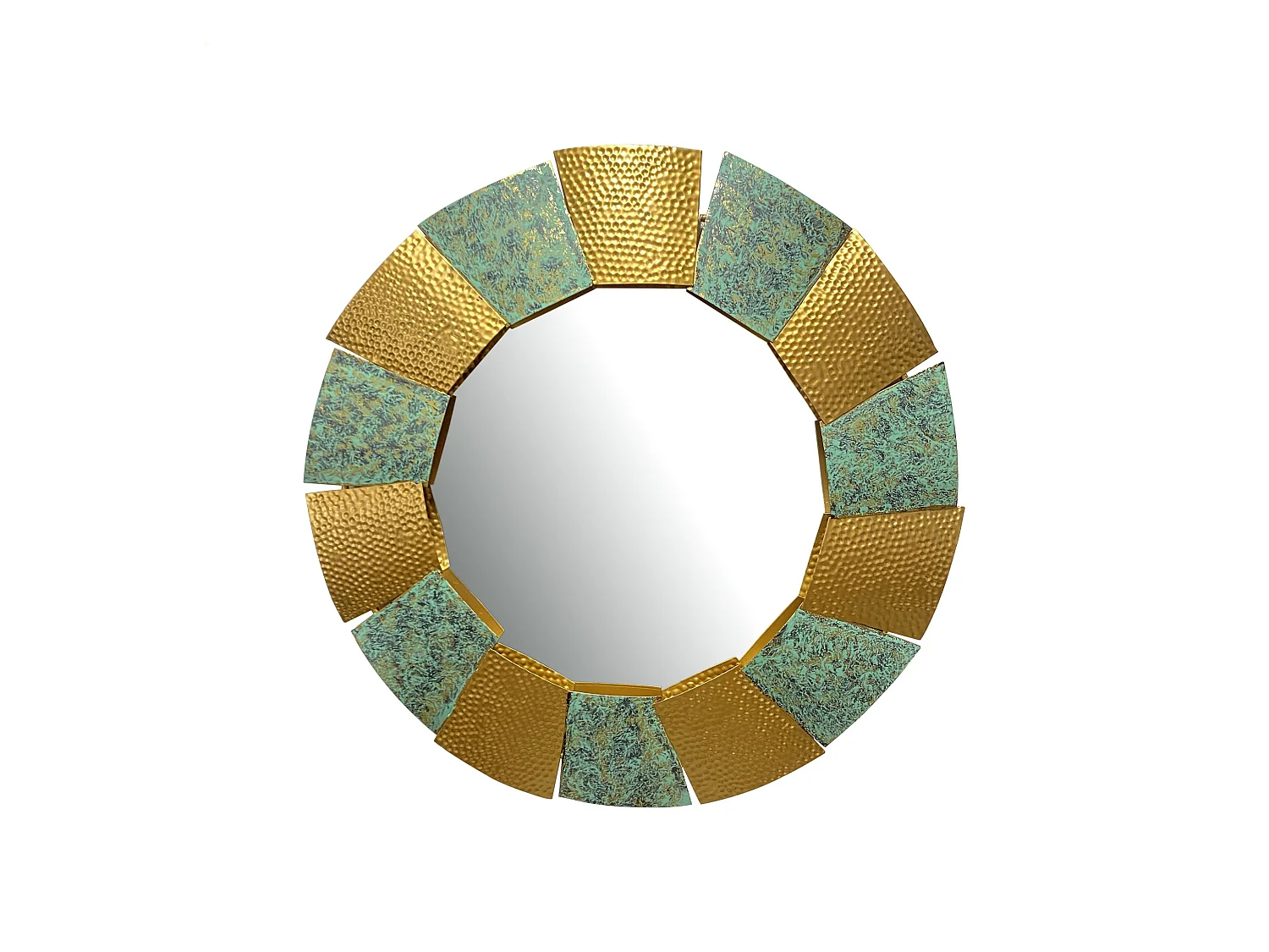 Miroir Mural Rond 63 cm Métal Doré Brûlé Grand Entrée Couloir Moderne