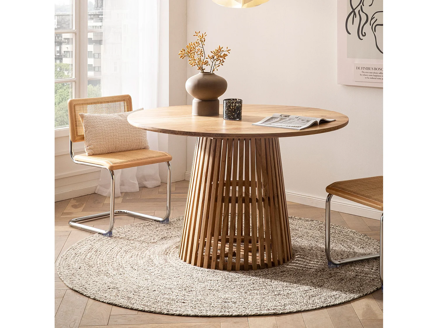 Table de Salle à Manger Cuisine 120 cm Bois Massif Petite Ronde Moderne