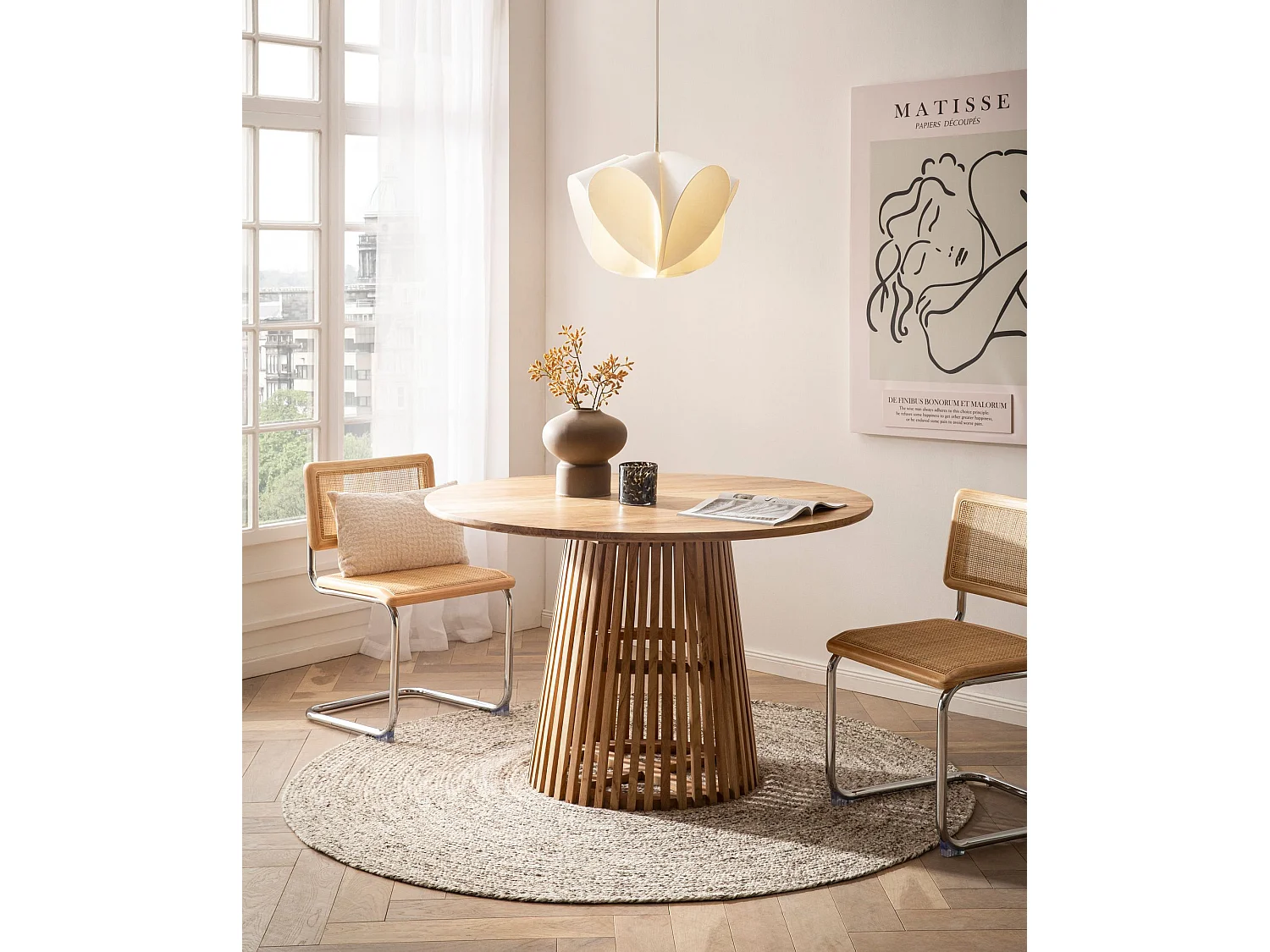 Table de Salle à Manger Cuisine 120 cm Bois Massif Petite Ronde Moderne