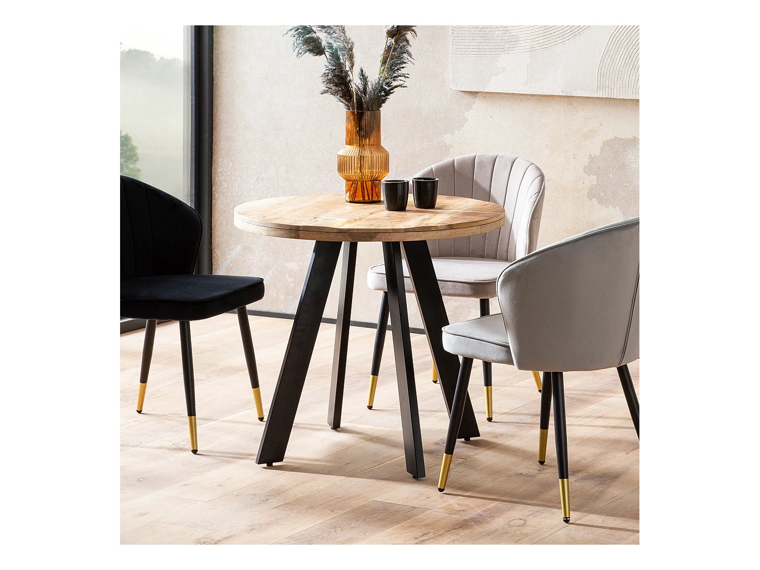 Table de Salle à Manger 80 cm Bois Massif Métal Ronde Petite Cuisine