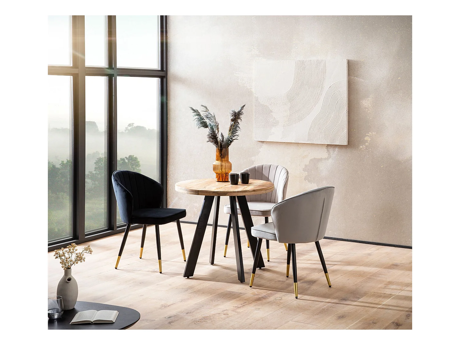 Table de Salle à Manger 80 cm Bois Massif Métal Ronde Petite Cuisine