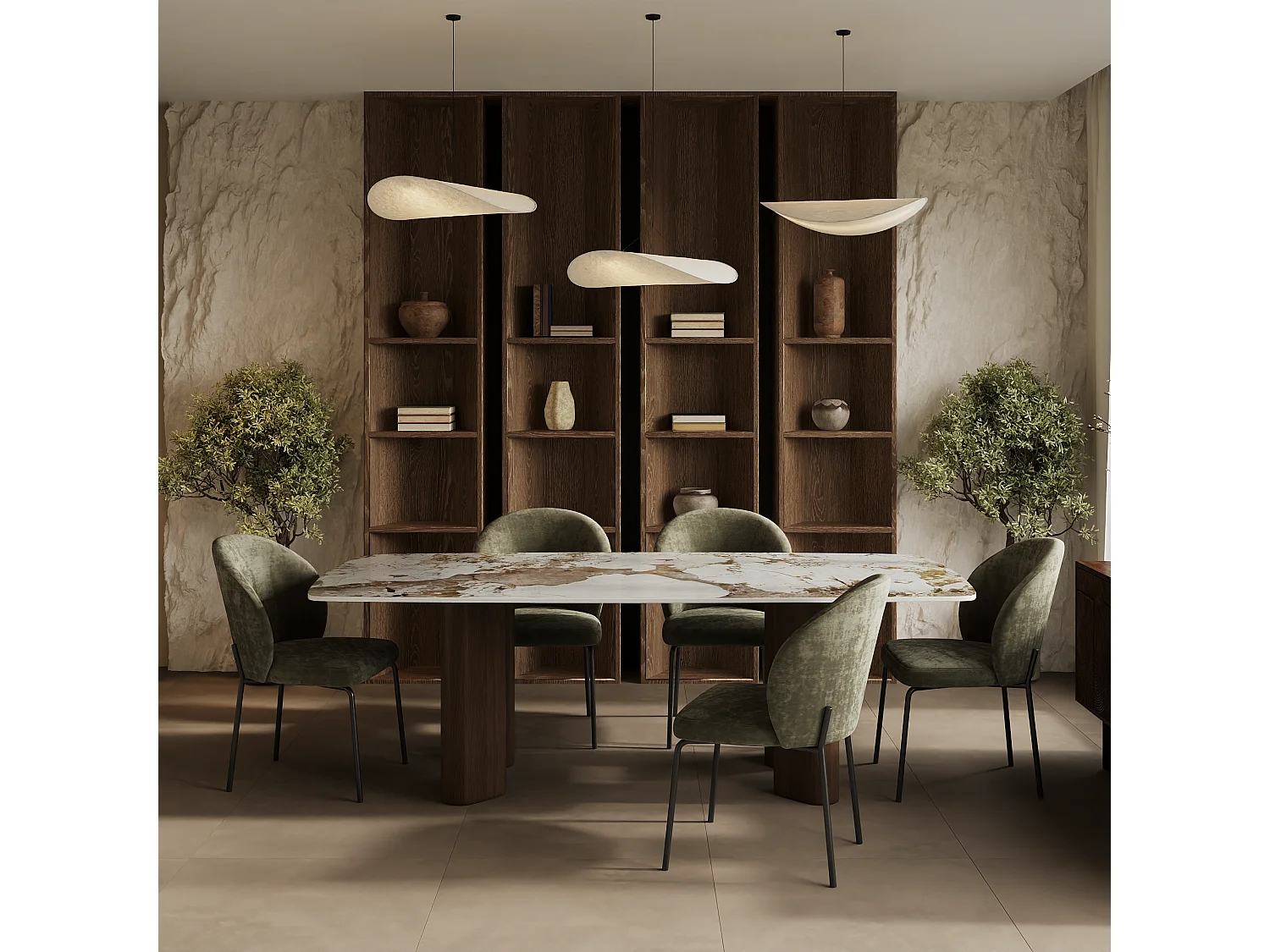 Table à manger 6 personnes céramique pandora et pieds noyers  LAZALÉE