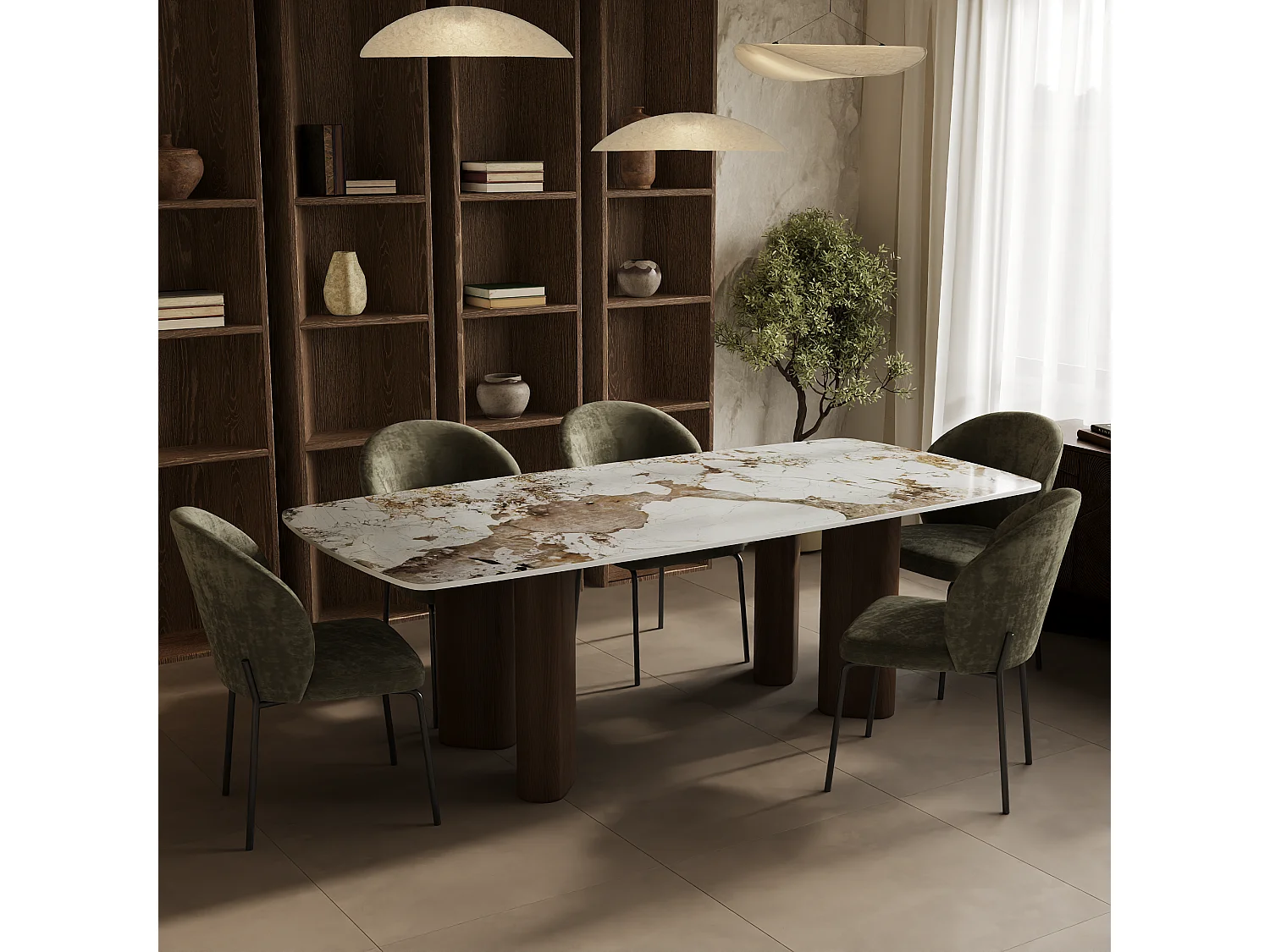 Table à manger 6 personnes céramique pandora et pieds noyers  LAZALÉE