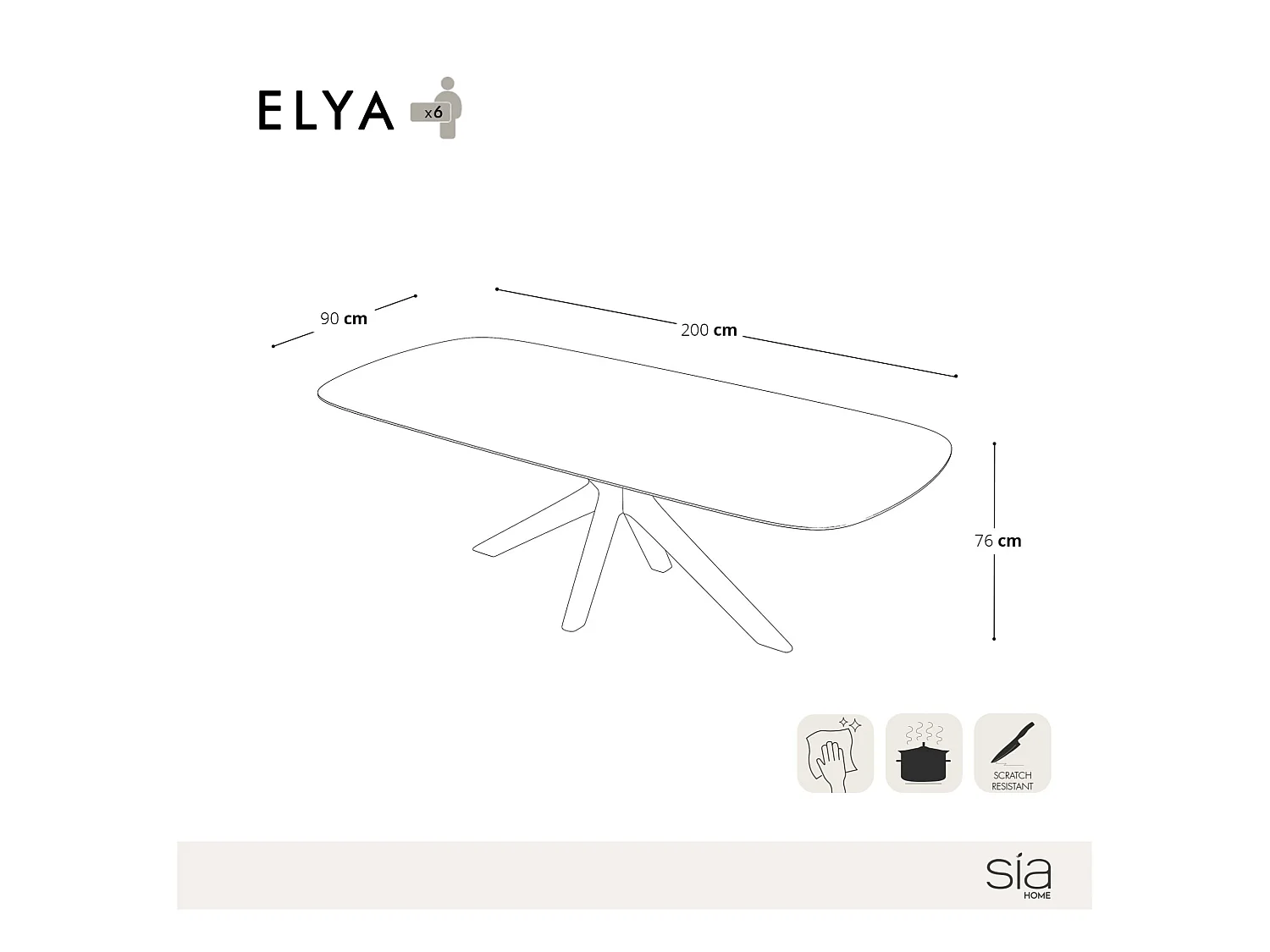 Table à manger verre et pied noyer 200cm ELYA