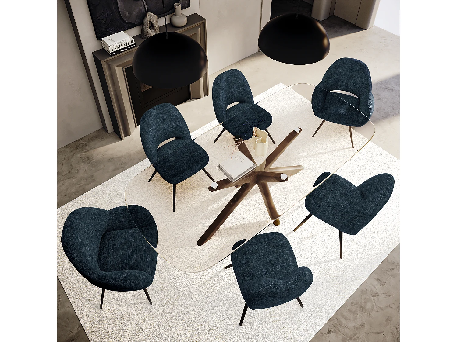 Table à manger verre et pied noyer 200cm ELYA