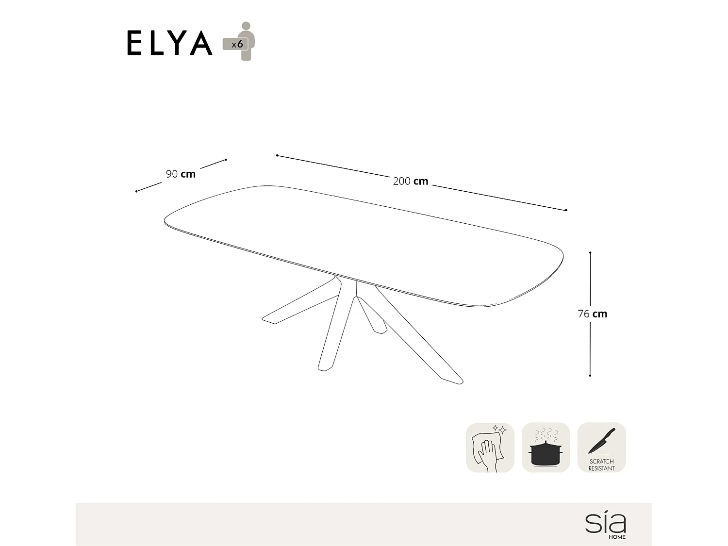 Table à manger verre et pied noyer 200cm ELYA