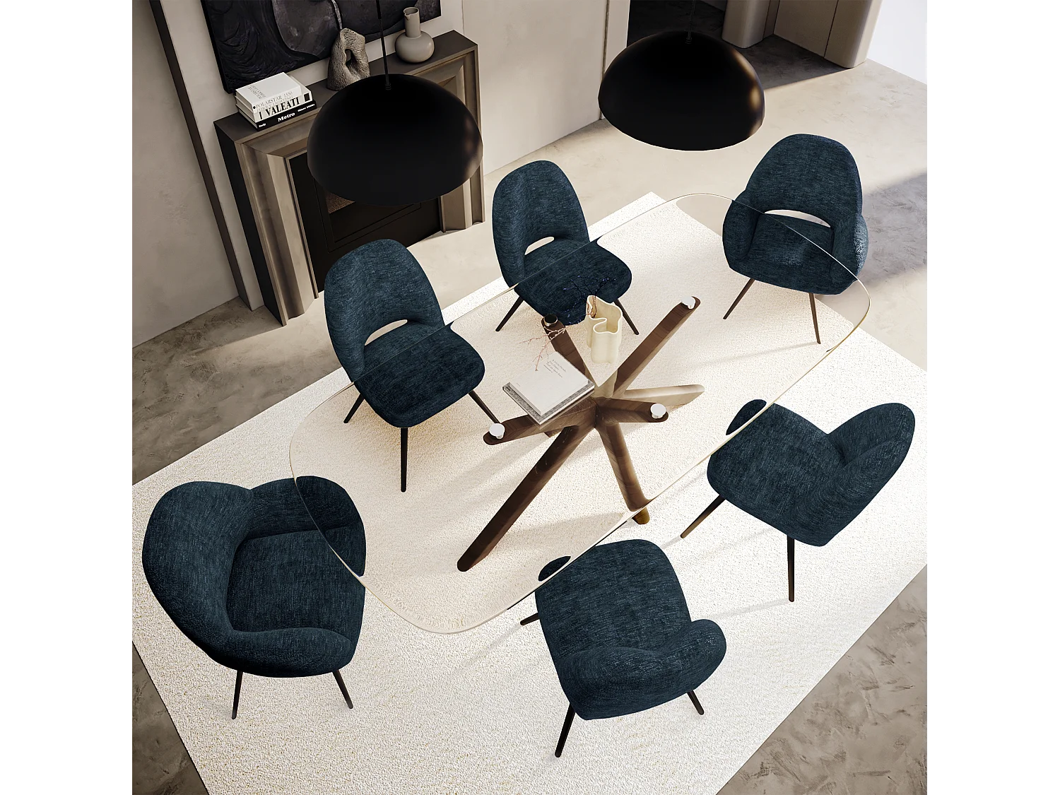 Table à manger verre et pied noyer 200cm ELYA