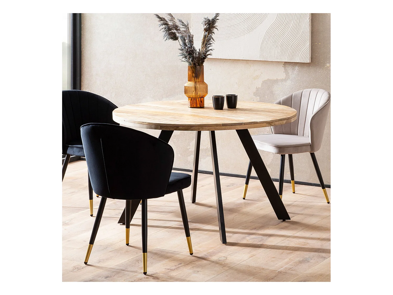 Table de Salle à Manger 120 cm Bois Massif Métal Ronde Petite Cuisine