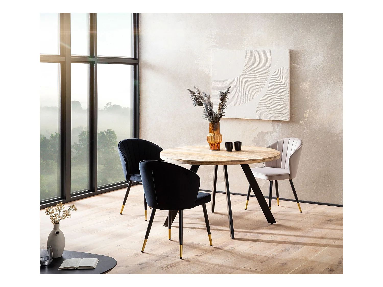 Table de Salle à Manger 120 cm Bois Massif Métal Ronde Petite Cuisine