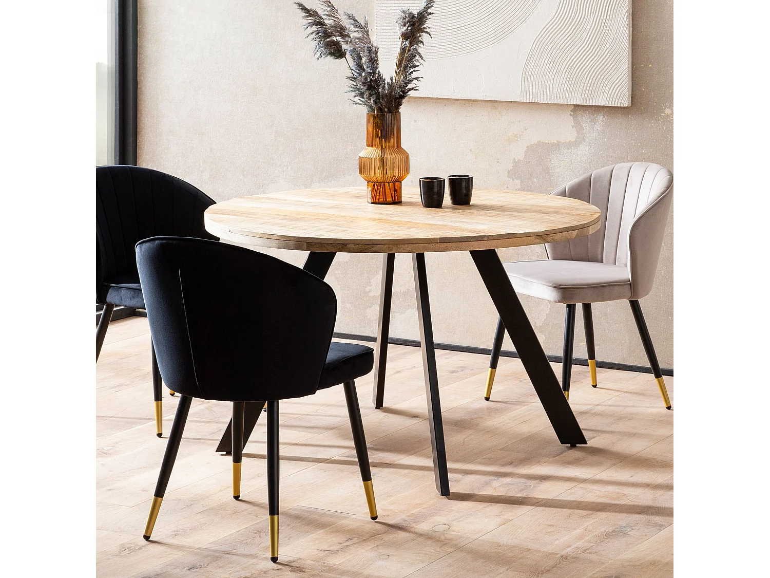 Table de Salle à Manger 120 cm Bois Massif Métal Ronde Petite Cuisine