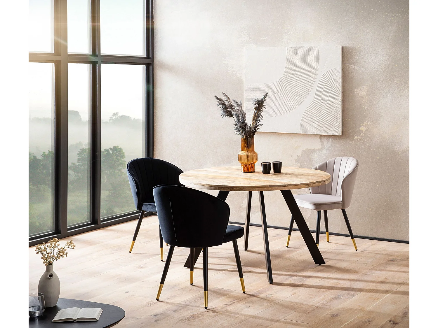 Table de Salle à Manger 120 cm Bois Massif Métal Ronde Petite Cuisine