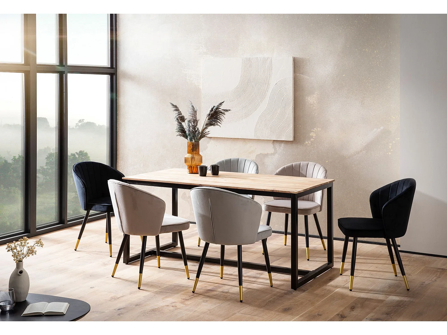 Table de Salle à Manger 120 cm Bois Massif Métal Cuisine Petite Loft