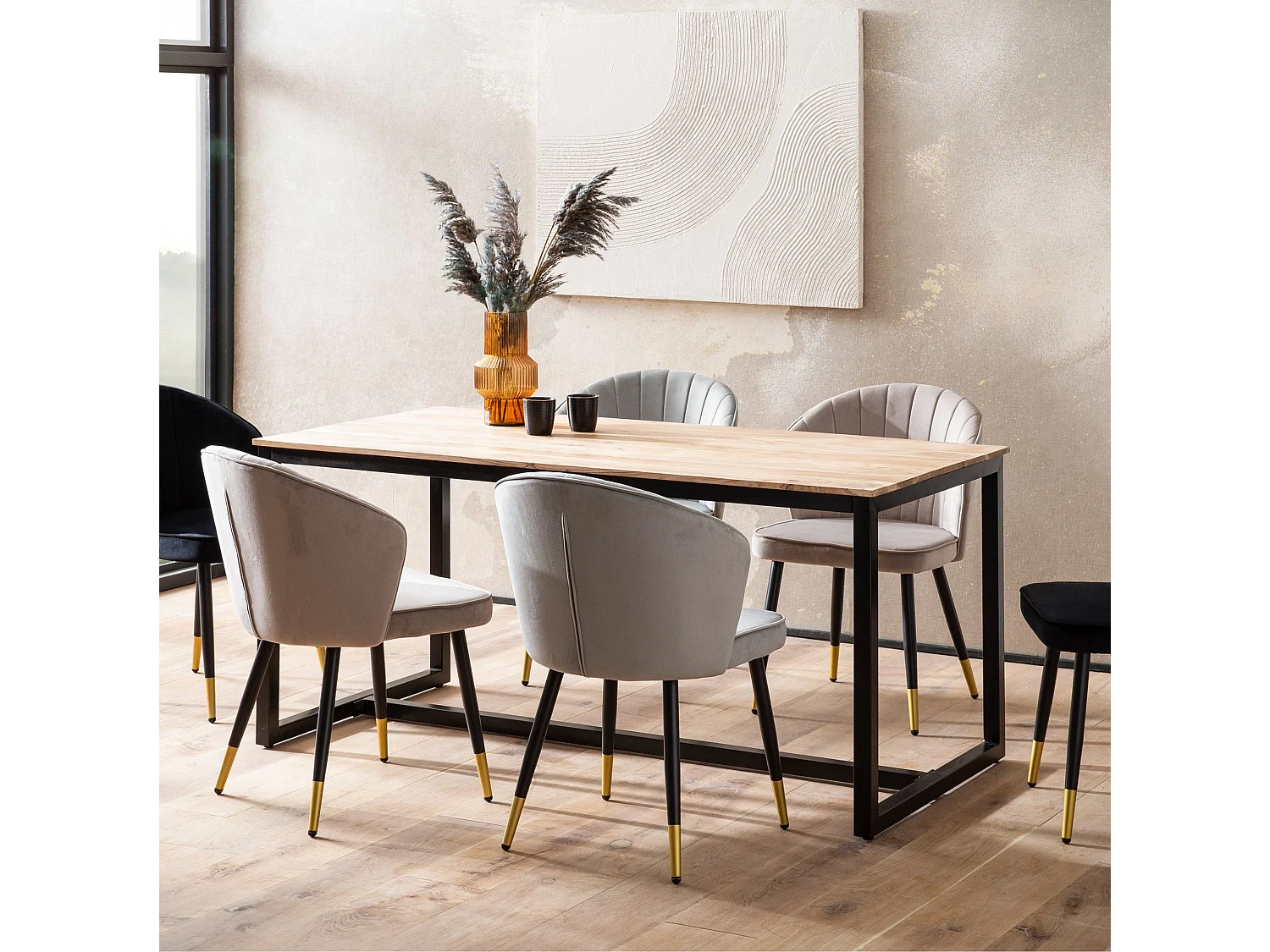 Table de Salle à Manger 120 cm Bois Massif Métal Cuisine Petite Loft