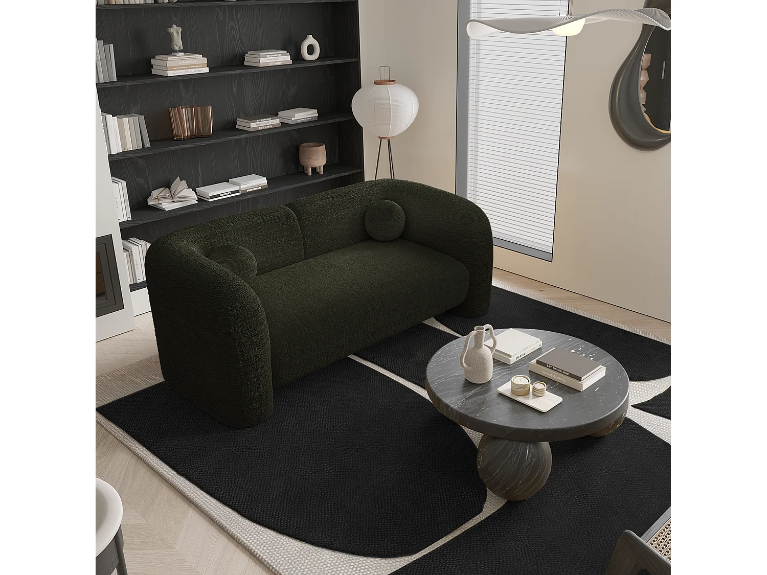 Canapé 2 places velours à motifs kaki 168cm NOLA