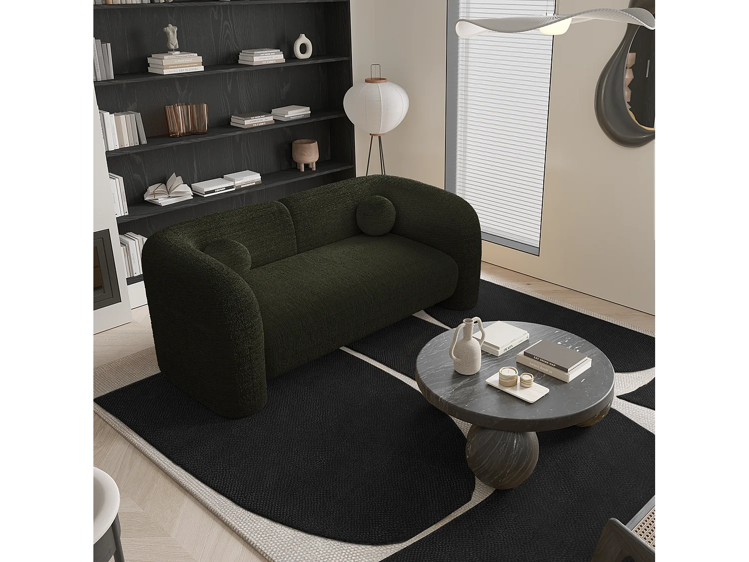 Canapé 2 places velours à motifs kaki 168cm NOLA