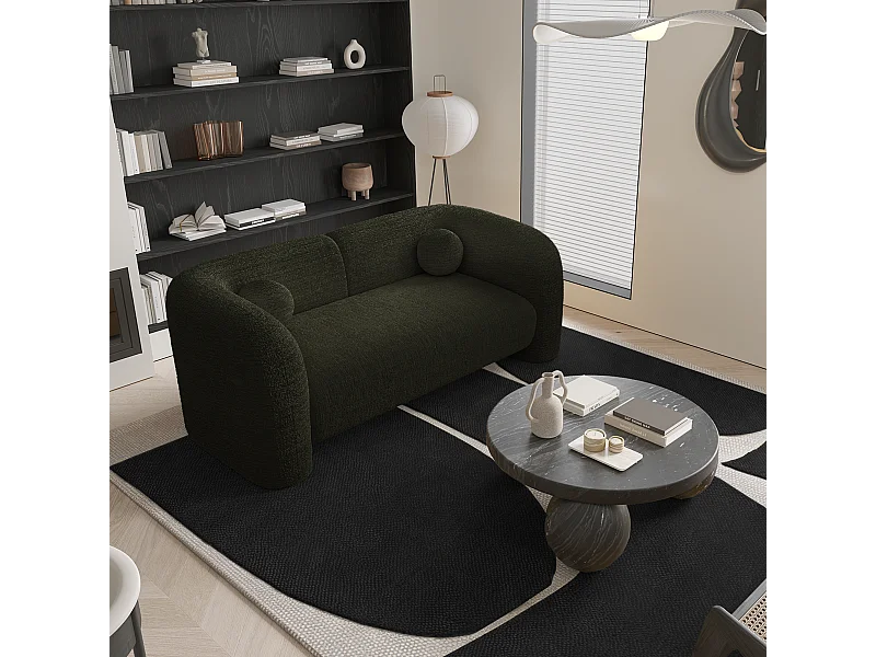 Canapé 2 places velours à motifs kaki 168cm NOLA