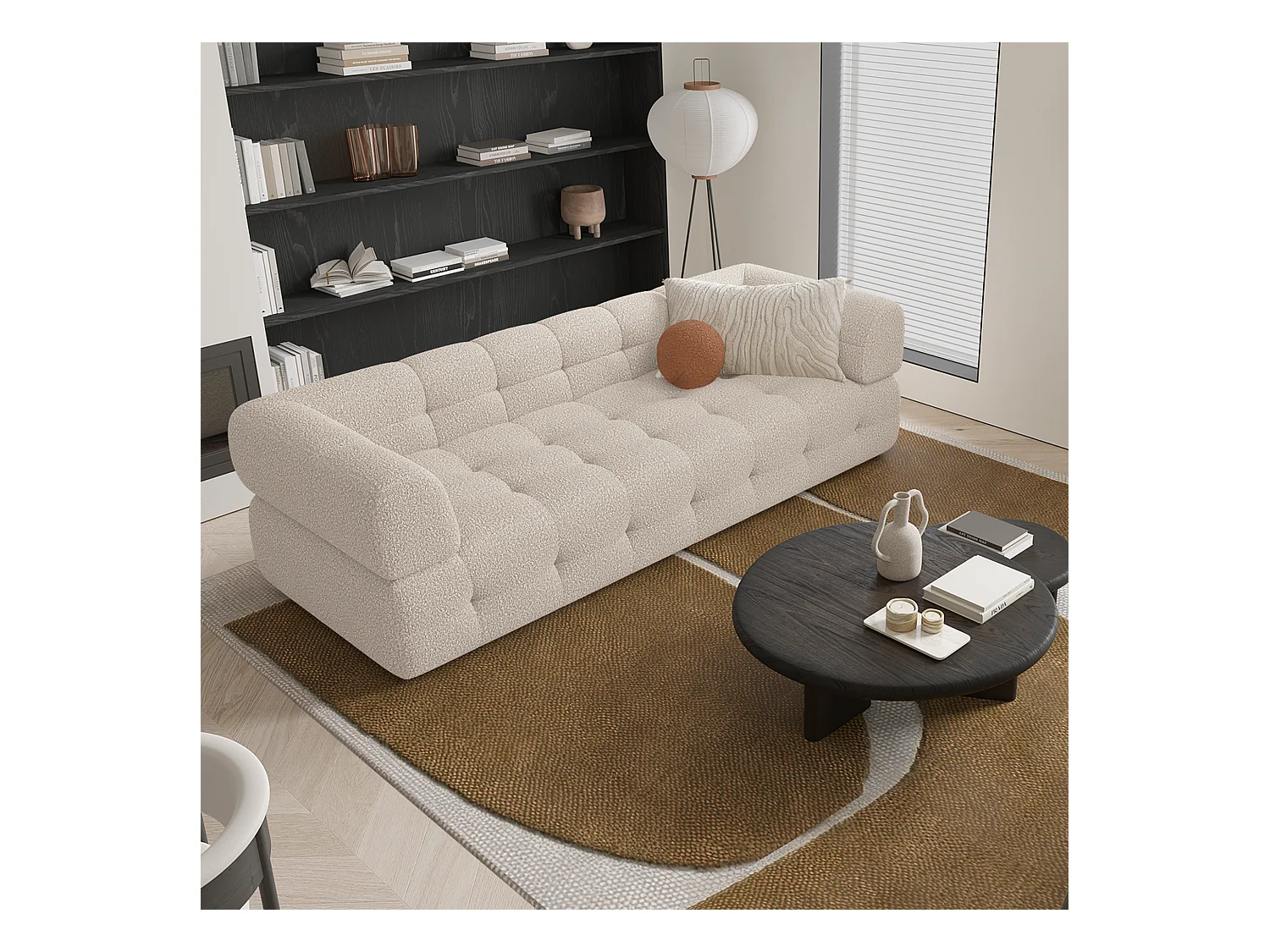 Canapé 3 places bouclette crème 230cm CHARLIE