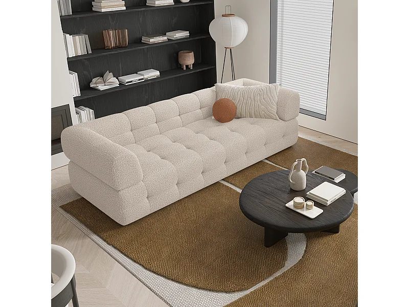 Canapé 3 places bouclette crème 230cm CHARLIE