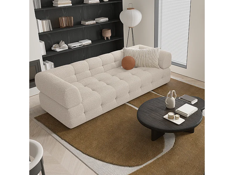 Canapé 3 places bouclette crème 230cm CHARLIE