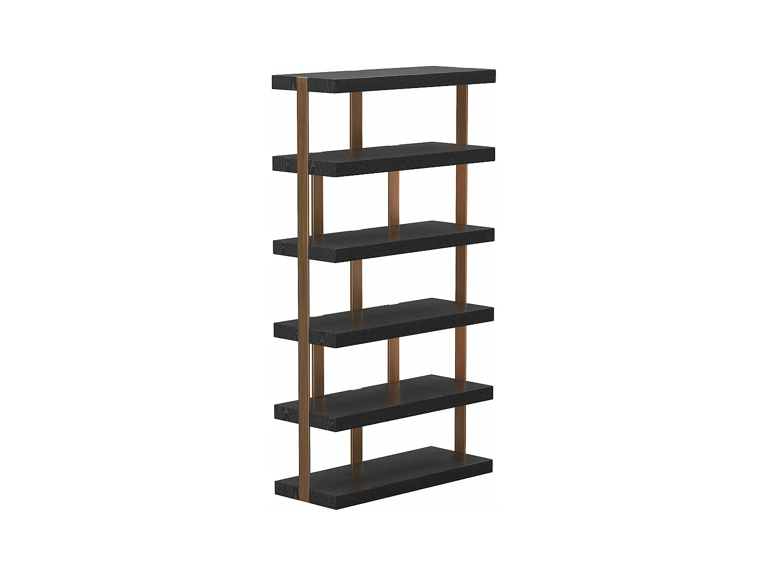 Etagère 6 niveaux 110x210cm chêne noir et métal brossé bronze