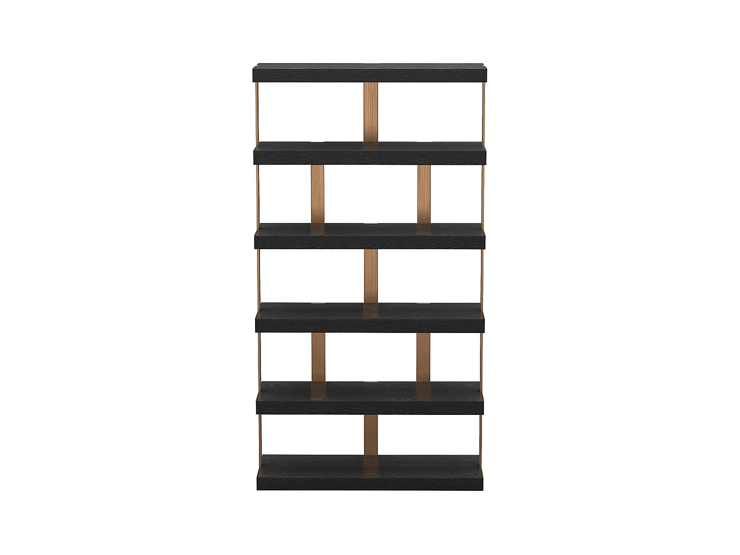 Etagère 6 niveaux 110x210cm chêne noir et métal brossé bronze