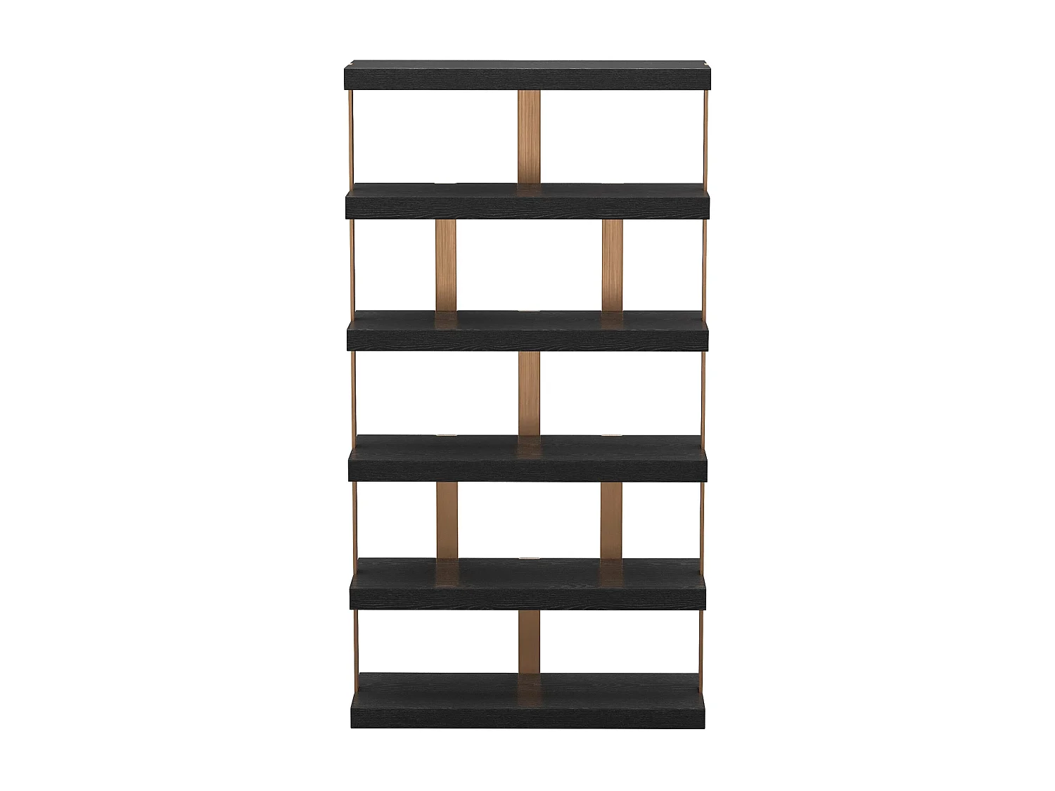 Etagère 6 niveaux 110x210cm chêne noir et métal brossé bronze