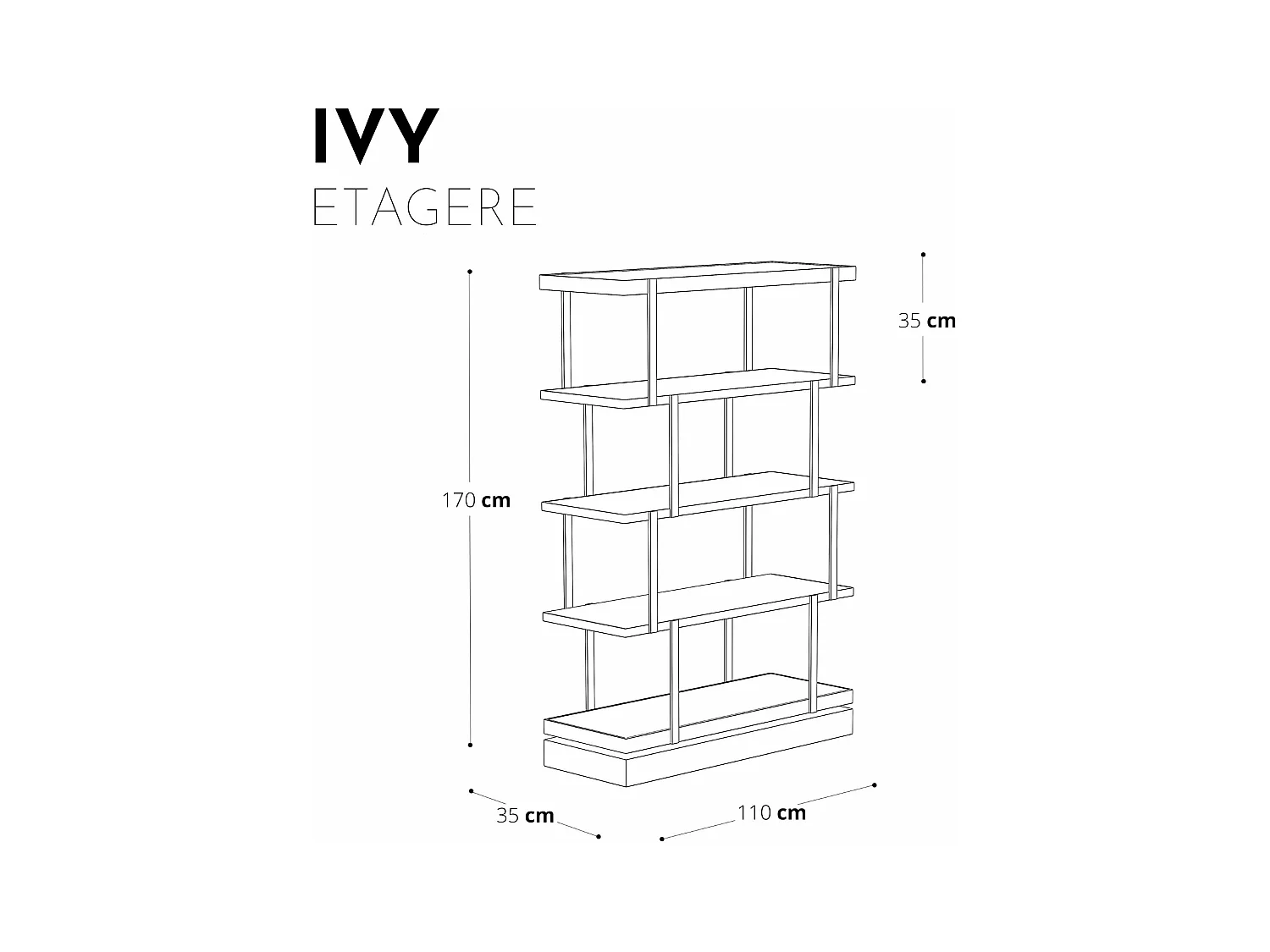 Etagère 5 niveaux 110x170cm verre fumé bronze et chêne noir
