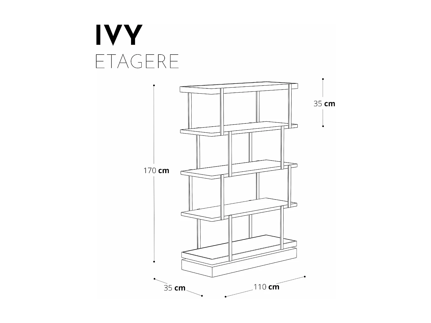 Etagère 5 niveaux 110x170cm verre fumé bronze et chêne noir