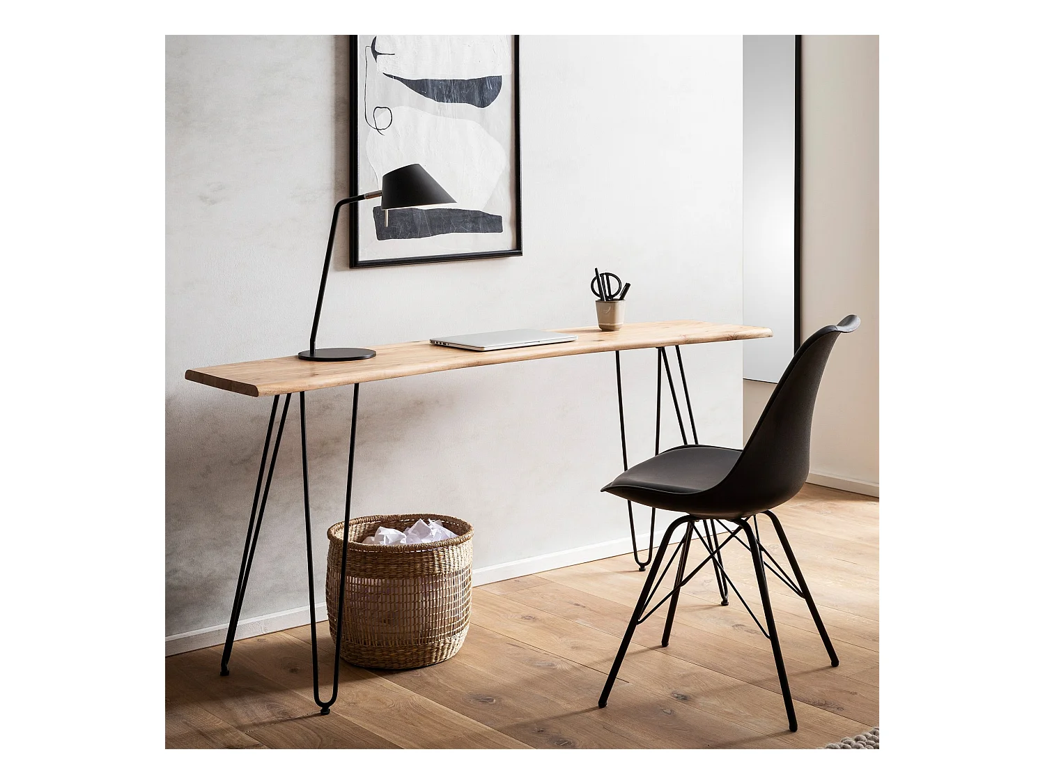 Bureau 150 cm Bois Massif Table d'ordinateur avec Pieds Épingle Moderne