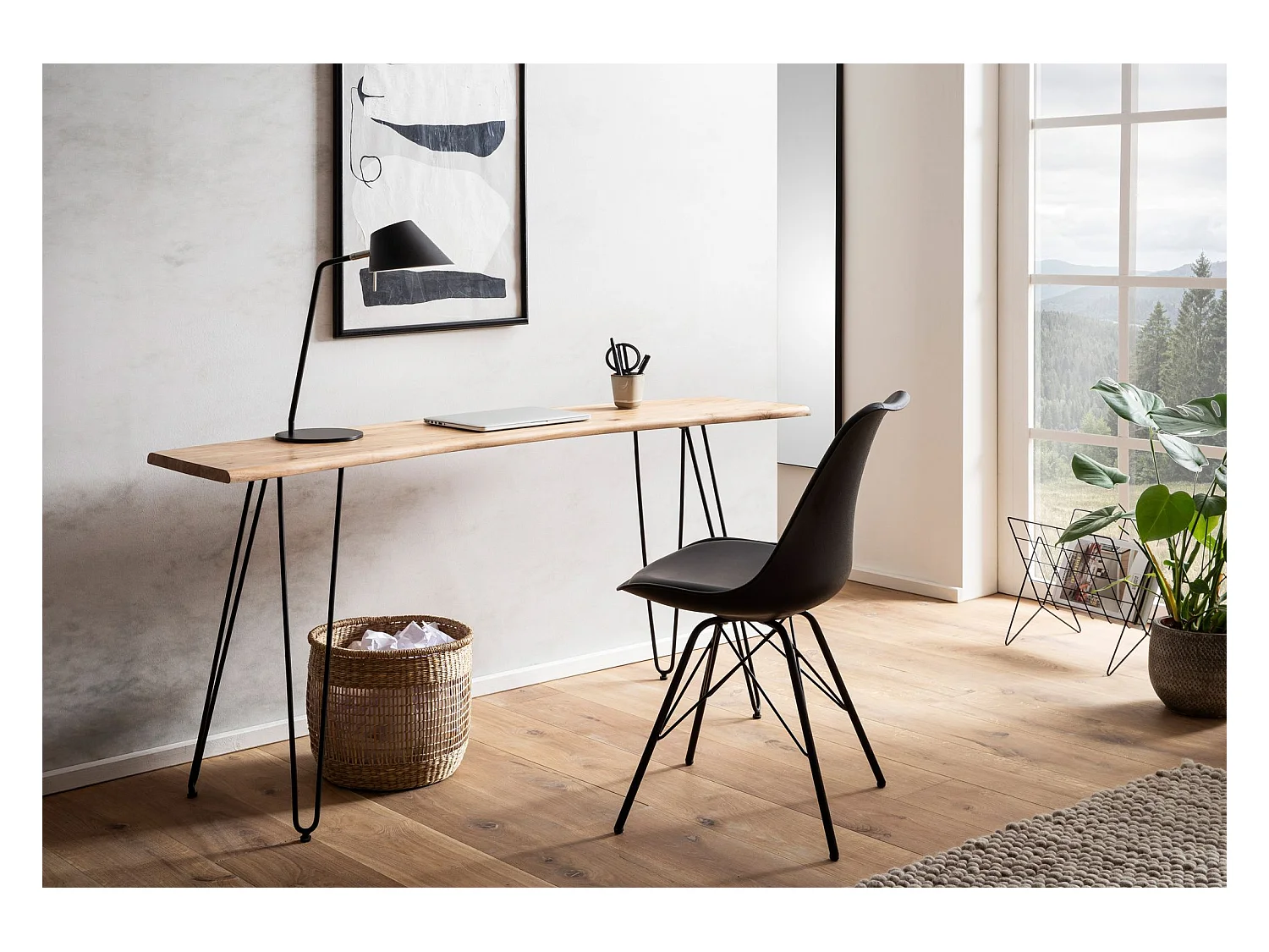 Bureau 150 cm Bois Massif Table d'ordinateur avec Pieds Épingle Moderne