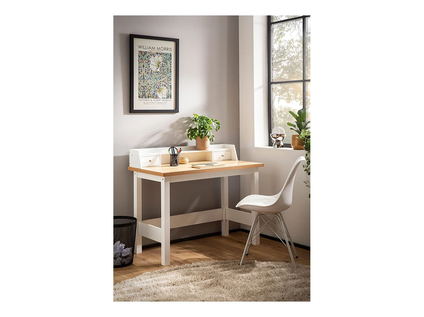 Bureau 106 cm Blanc avec Tiroir Table d'Ordinateur Rangement Compacte