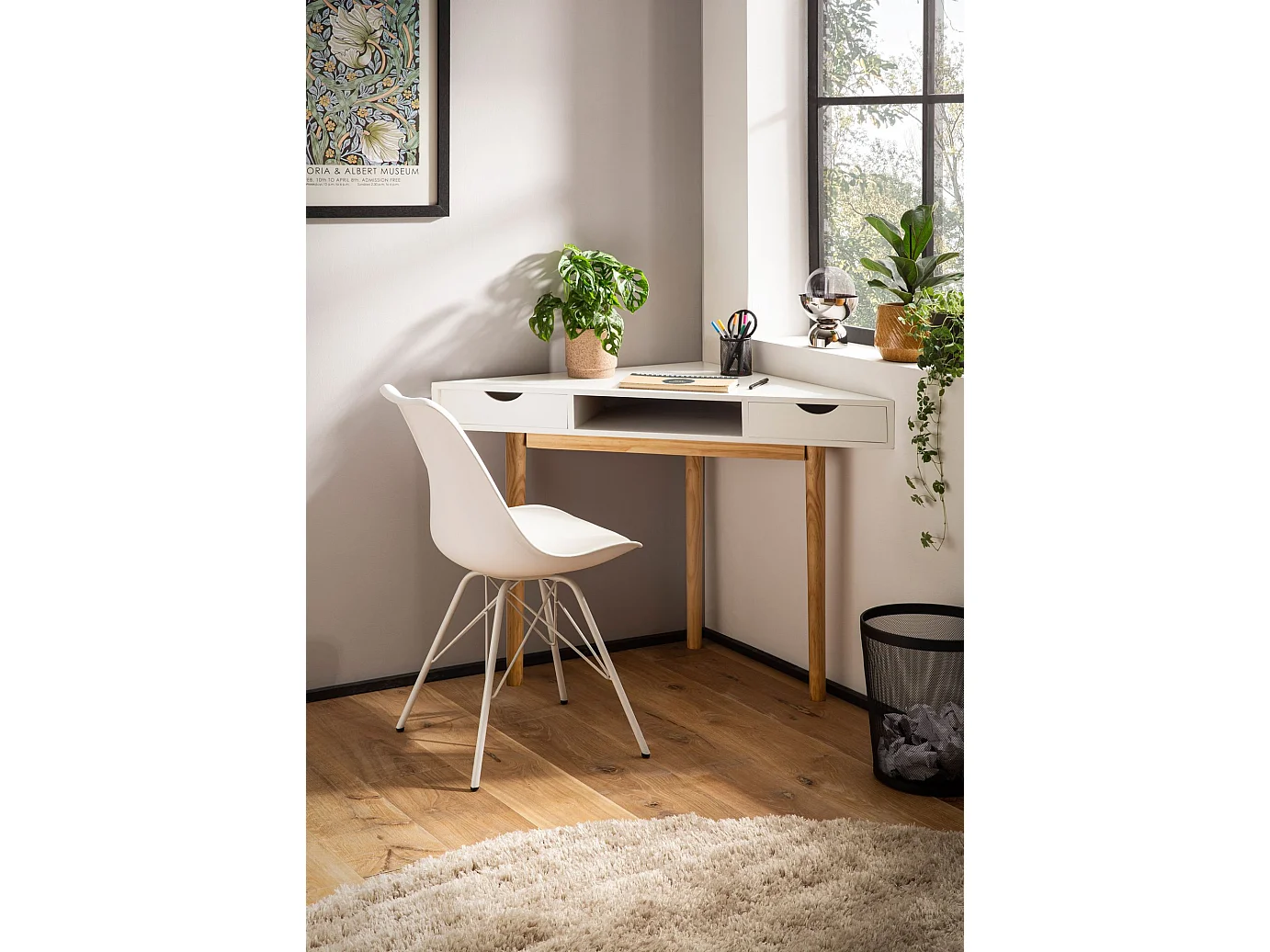 Bureau d’Angle 80 cm Ordinateur Blanc Tiroirs Rangement Table de Travail