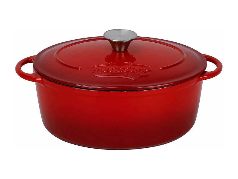 Menastyl - Cocotte Colette Ovale 4l 27x21cm En Fonte Emaille Rouge