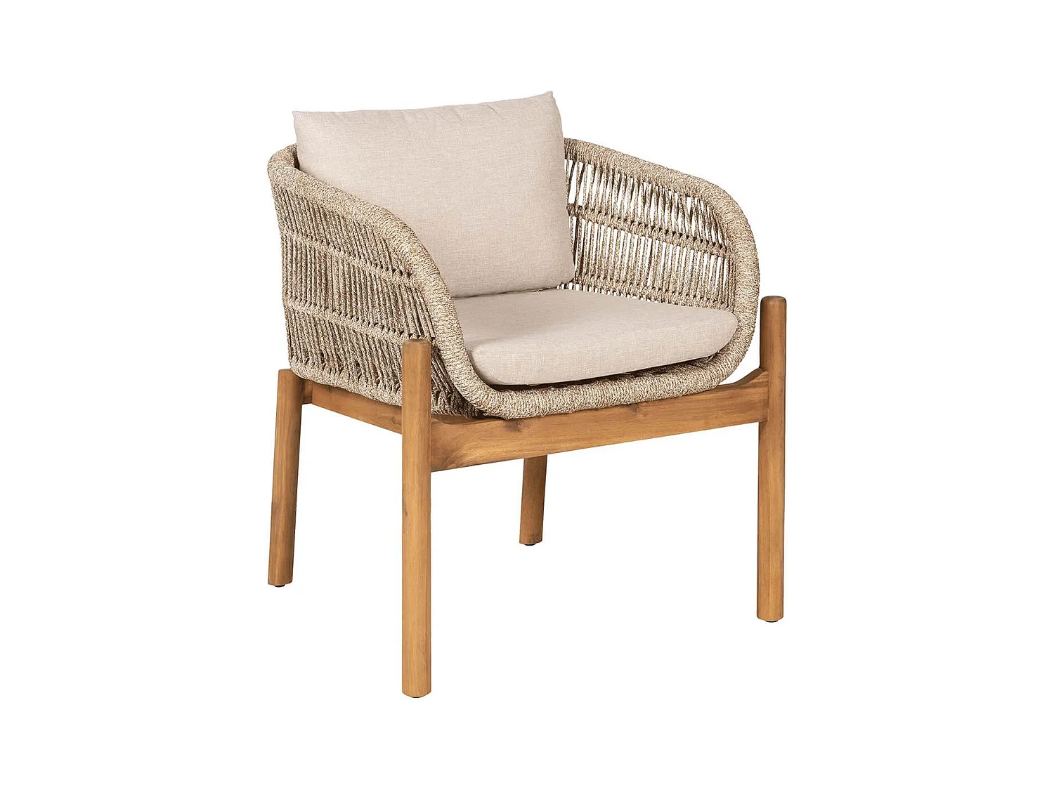 LORIENA - Lot de 2 Fauteuils de Table de Jardin en Acacia et Corde Beige avec Coussins