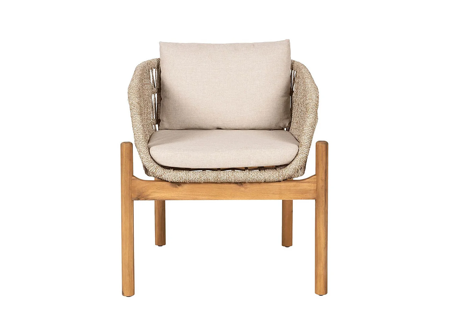 LORIENA - Lot de 2 Fauteuils de Table de Jardin en Acacia et Corde Beige avec Coussins