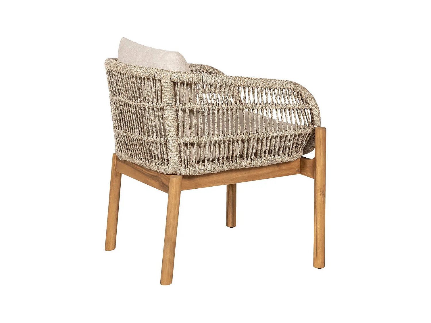 LORIENA - Lot de 2 Fauteuils de Table de Jardin en Acacia et Corde Beige avec Coussins