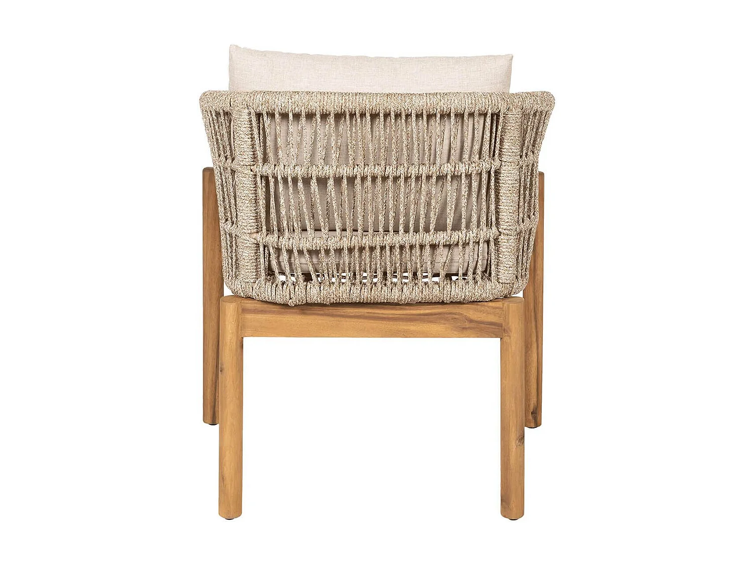 LORIENA - Lot de 2 Fauteuils de Table de Jardin en Acacia et Corde Beige avec Coussins