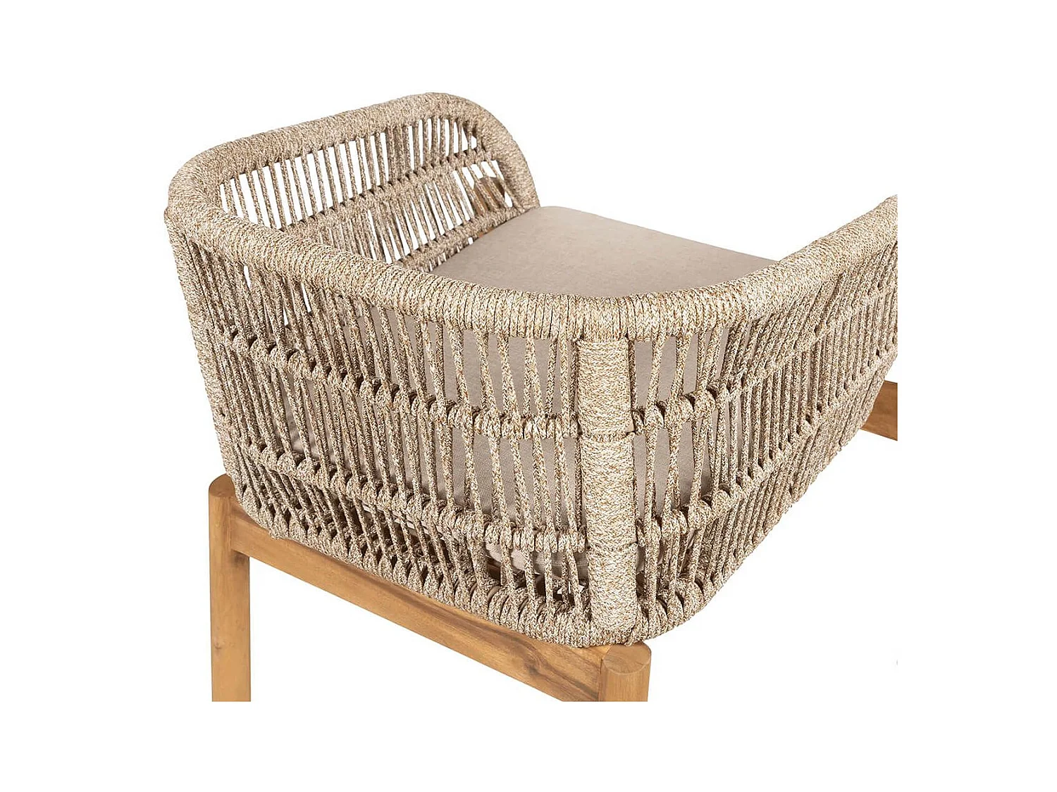LORIENA - Lot de 2 Fauteuils de Table de Jardin en Acacia et Corde Beige avec Coussins