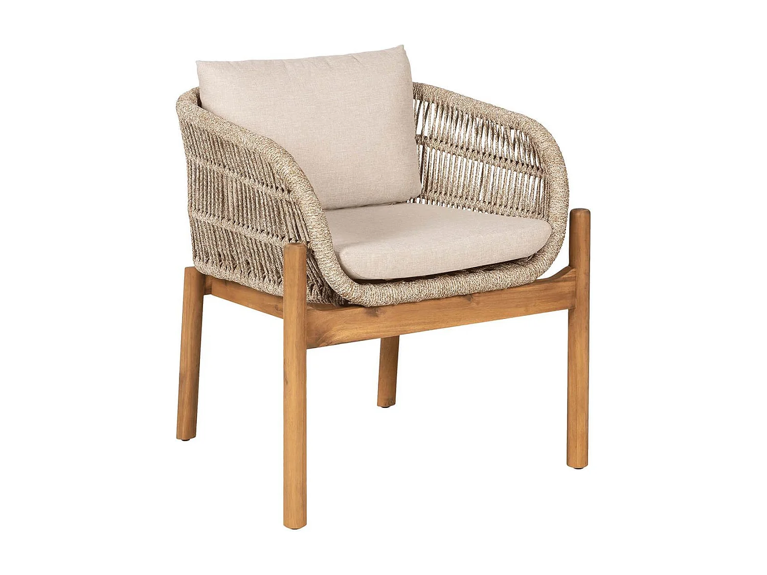 LORIENA - Lot de 2 Fauteuils de Table de Jardin en Acacia et Corde Beige avec Coussins
