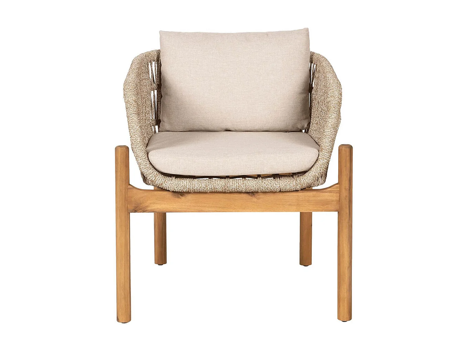 LORIENA - Lot de 2 Fauteuils de Table de Jardin en Acacia et Corde Beige avec Coussins