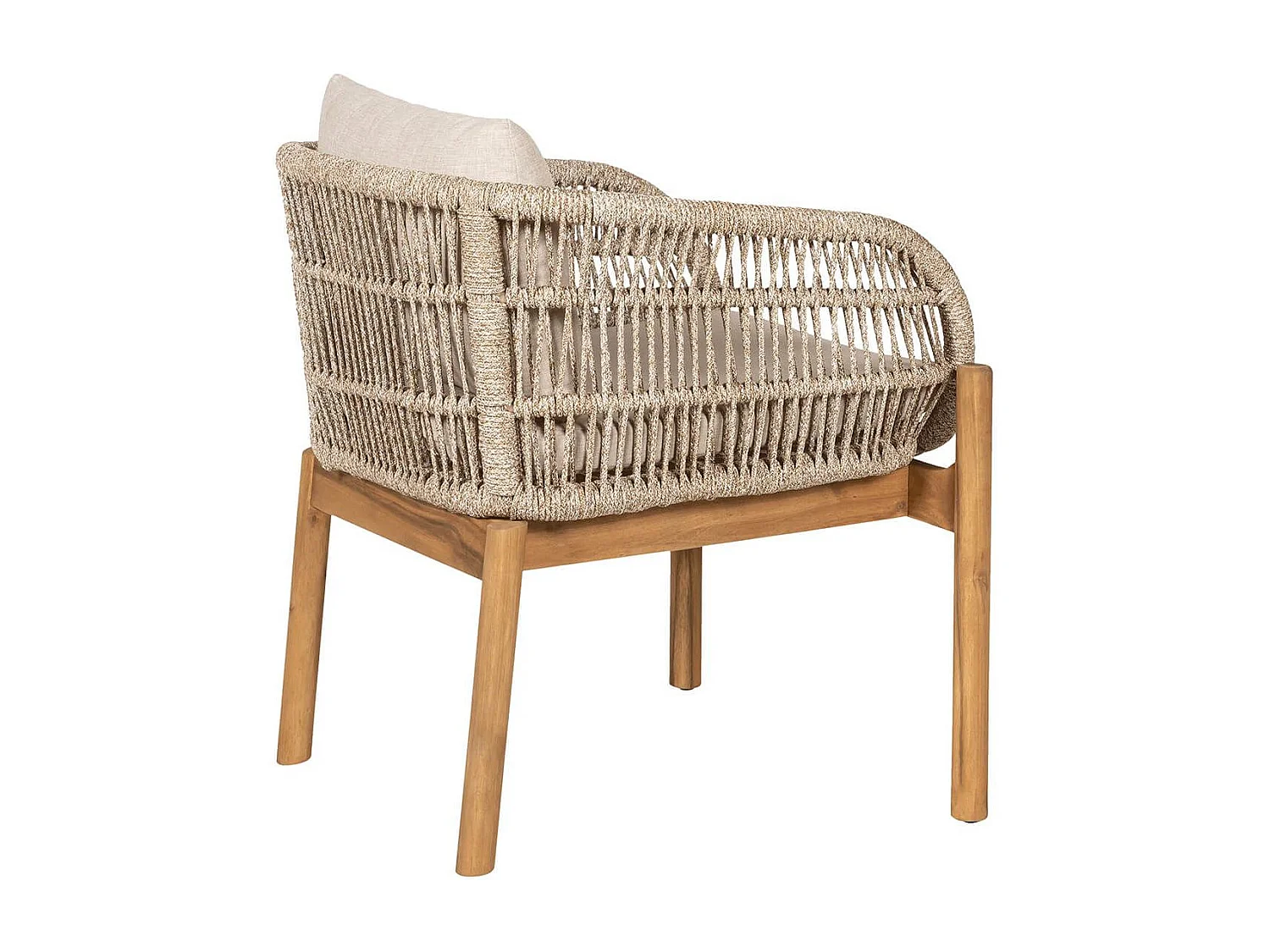 LORIENA - Lot de 2 Fauteuils de Table de Jardin en Acacia et Corde Beige avec Coussins