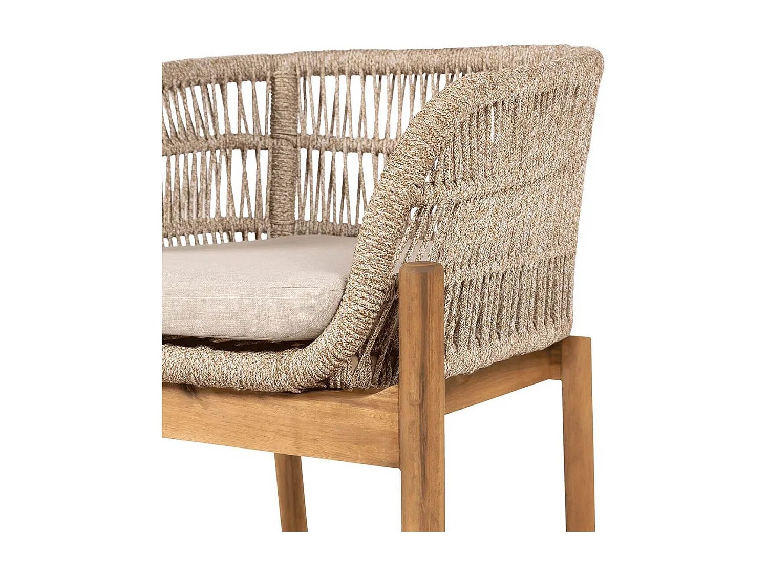 LORIENA - Lot de 2 Fauteuils de Table de Jardin en Acacia et Corde Beige avec Coussins