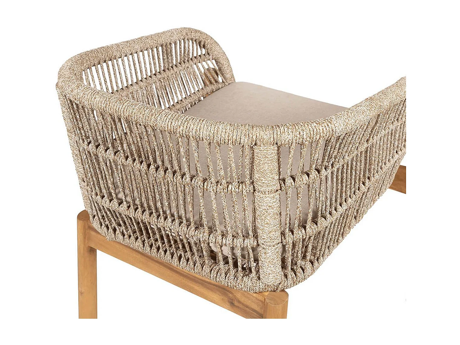 LORIENA - Lot de 2 Fauteuils de Table de Jardin en Acacia et Corde Beige avec Coussins