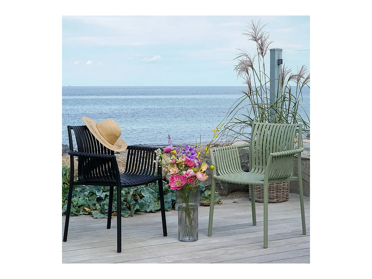 STOLY - Lot de 2 Fauteuils de Table de Jardin en Polypropylène Laqué Noir